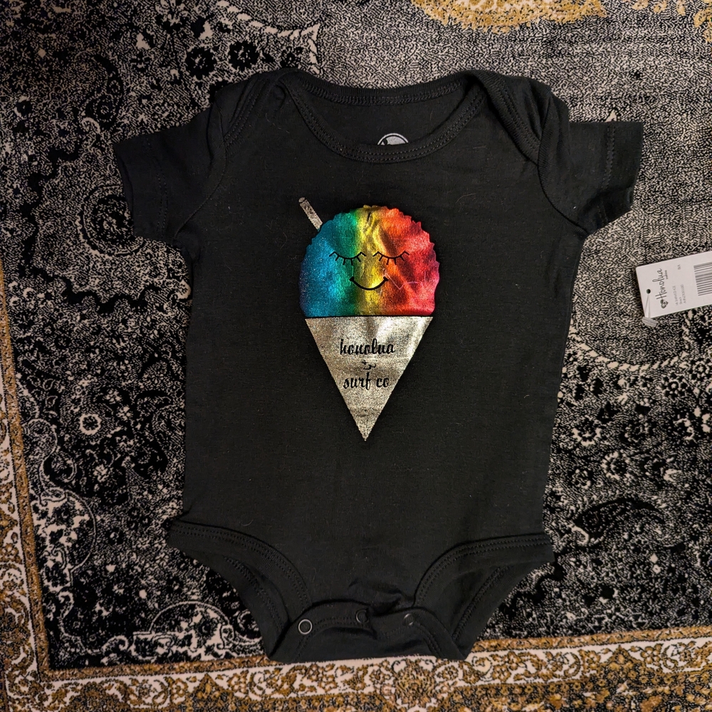 Brand New Baby Onesie Black Bodysuit Hawaiian Shaved Ice Size 3 Months